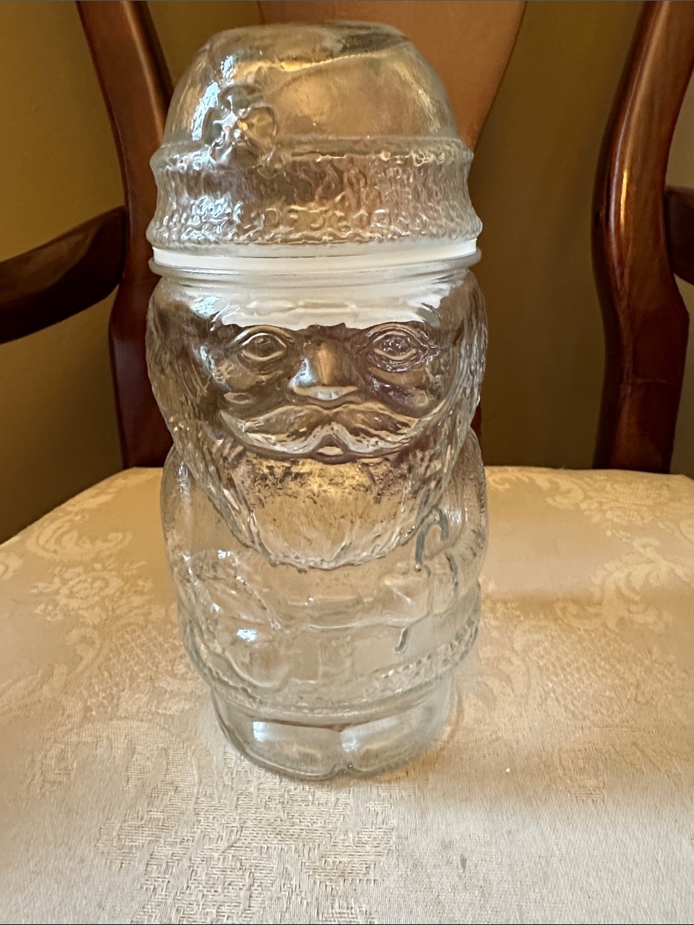 Libbey Glassware vintage glass Santa jar w/ removable lid made in Canada